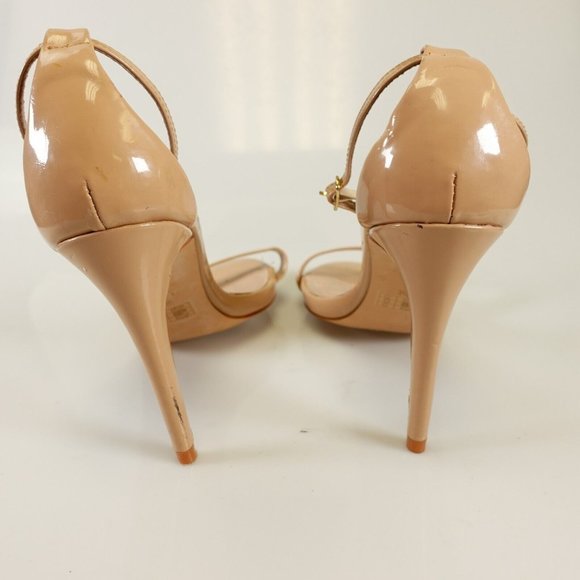 STEVE‎ MADDEN Heels 9 Patent Leather Beige Pump Nude Ankle Strap Stiletto Heels - Picture 10 of 12